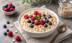 High Protein Frühstück mit Beeren,