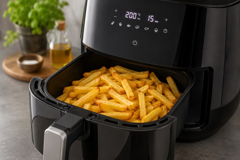Kochen mit der Heißluftfritteuse, Pommes.