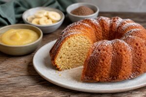 Backen ohne Ei - Rührkuchen mit Apfelmus, Bananen und Leinsamen.
