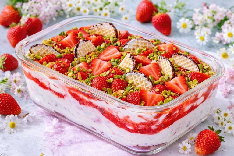 Schnelle Dessert - Erdbeerkuss-Dessert.