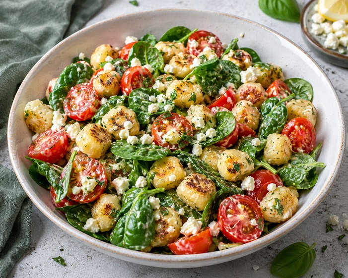 Sommergemüse - Gnocchi Salat mit Tomaten und Feta Rezept.