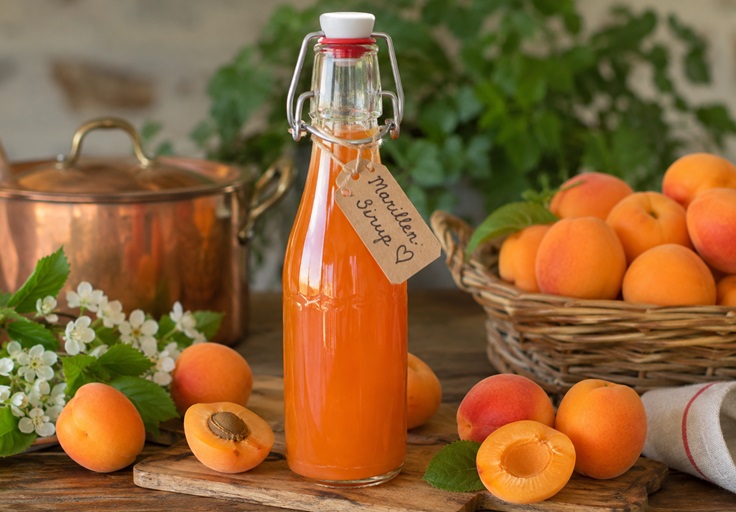 Hausgemachter Marillen-Sirup in steriler Flasche abgefüllt.